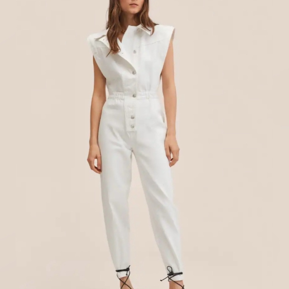 Mango | Elegant White Denim Jumpsuit | Size M